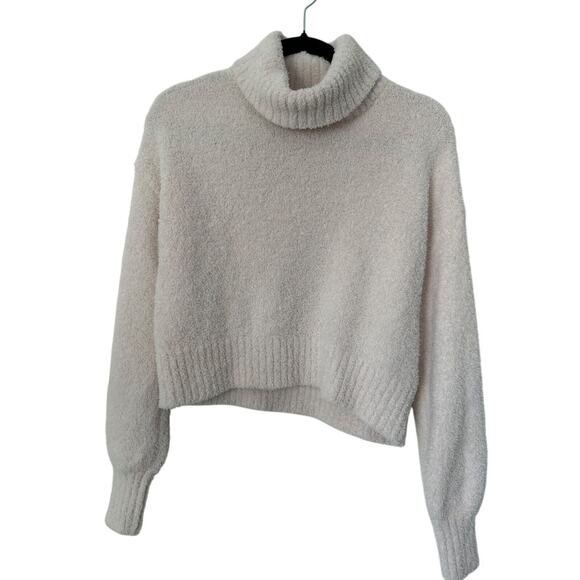 Steve Madden Gabbi Cropped Sweater Top Size M Egg Shell Long Sleeve Turtleneck - Picture 1 of 10